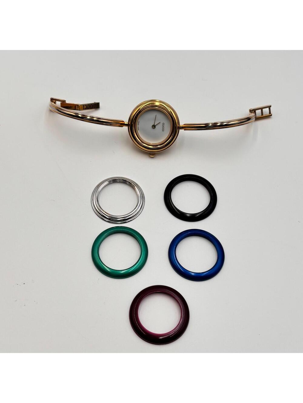 Gucci Gold Tone Interchangeable Bezel Bangle Watch Set - Picture 13 of 13